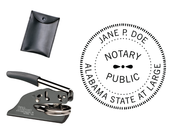 Alabama Notary embossing seal. All metal frame and laser engraved dies.  Quick turnaround time.