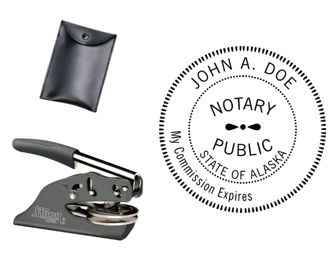 Alaska Notary embossing seal. All metal frame and laser engraved dies.  Quick turnaround time.