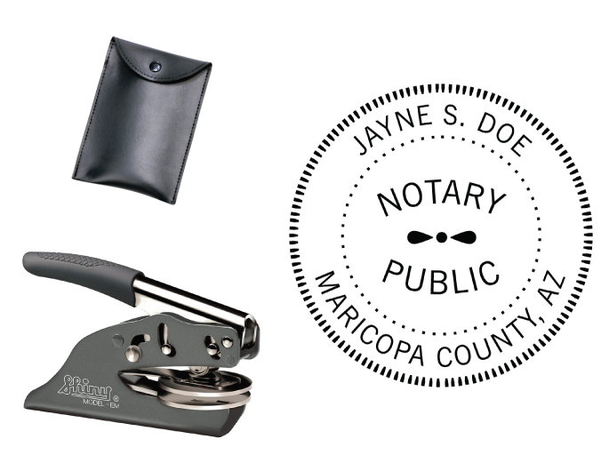 Arizona Notary embossing seal. All metal frame and laser engraved dies.  Quick turnaround time.