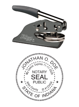 Indiana Notary embossing seal. All metal frame and laser engraved dies.  Quick turnaround time.