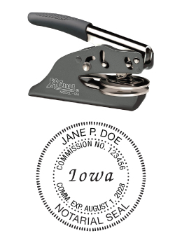 Iowa Notary embossing seal. All metal frame and laser engraved dies.  Quick turnaround time.