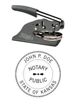 Kansas Notary embossing seal. All metal frame and laser engraved dies.  Quick turnaround time.