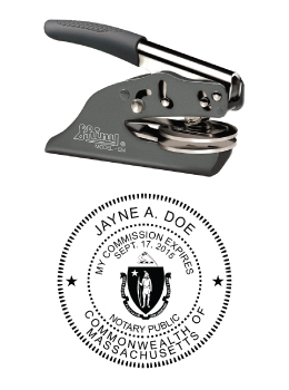 Massachusetts Notary embossing seal. All metal frame and laser engraved dies.  Quick turnaround time.