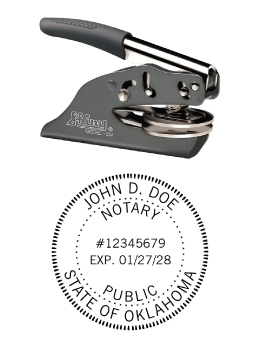 Oklahoma Notary embossing seal. All metal frame and laser engraved dies.  Quick turnaround time.