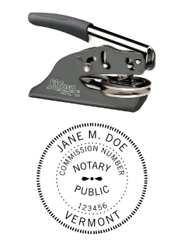 Vermont Notary embossing seal. All metal frame and laser engraved dies.  Quick turnaround time.