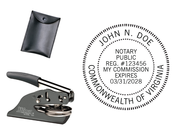 Virginia Notary embossing seal. All metal frame and laser engraved dies.  Quick turnaround time.