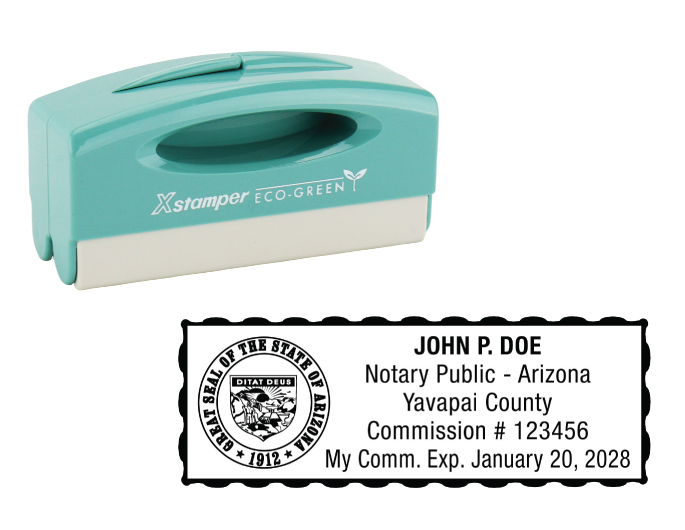 Arizona notary pocket stamp.  Complies to Arizona notary requirements. Premium quality and thousands of initial impressions. Quick Production!