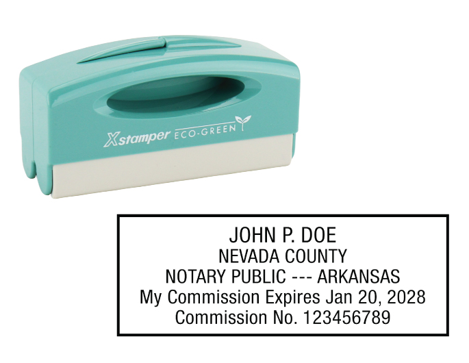 Arkansas notary pocket stamp.  Complies to Arkansas notary requirements. Premium quality and thousands of initial impressions. Quick Production!