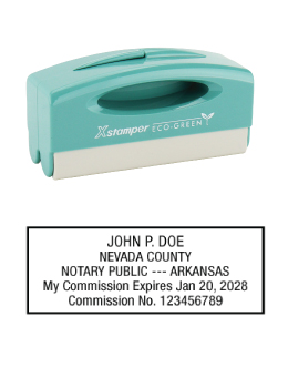 Arkansas notary pocket stamp.  Complies to Arkansas notary requirements. Premium quality and thousands of initial impressions. Quick Production!