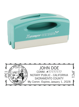 California notary pocket stamp.  Complies to California notary requirements. Premium quality and thousands of initial impressions. Quick Production!