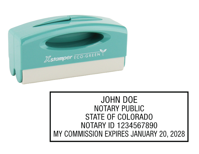 Colorado notary pocket stamp.  Complies to Colorado notary requirements. Premium quality and thousands of initial impressions. Quick Production!