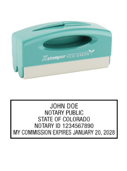 Colorado notary pocket stamp.  Complies to Colorado notary requirements. Premium quality and thousands of initial impressions. Quick Production!