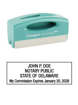 Delaware notary pocket stamp.  Complies to Delaware notary requirements. Premium quality and thousands of initial impressions. Quick Production!