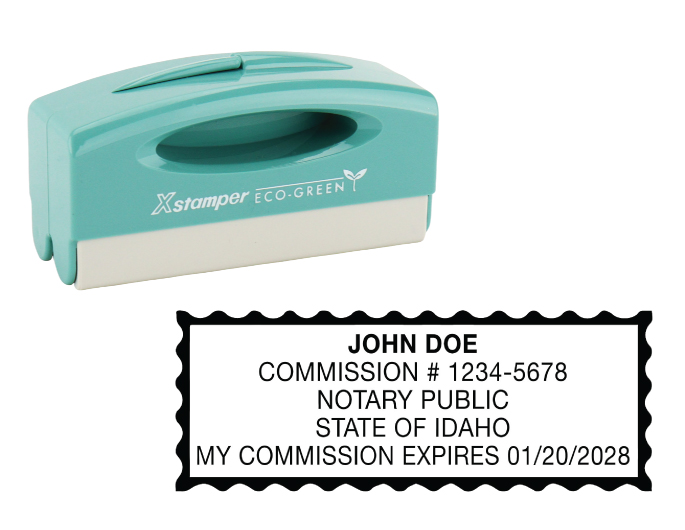 Idaho notary pocket stamp.  Complies to Idaho notary requirements. Premium quality and thousands of initial impressions. Quick Production!