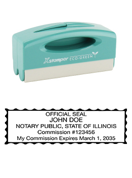 Illinois notary pocket stamp.  Complies to Illinois notary requirements. Premium quality and thousands of initial impressions. Quick Production!