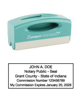 Indiana notary pocket stamp.  Complies to Indiana notary requirements. Premium quality and thousands of initial impressions. Quick Production!