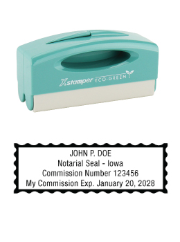 Iowa notary pocket stamp.  Complies to Iowa notary requirements. Premium quality and thousands of initial impressions. Quick Production!