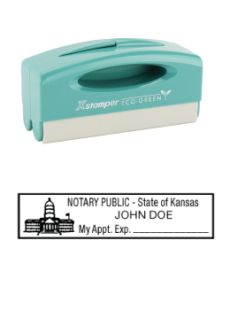 Kansas notary pocket stamp.  Complies to Kansas notary requirements. Premium quality and thousands of initial impressions. Quick Production!