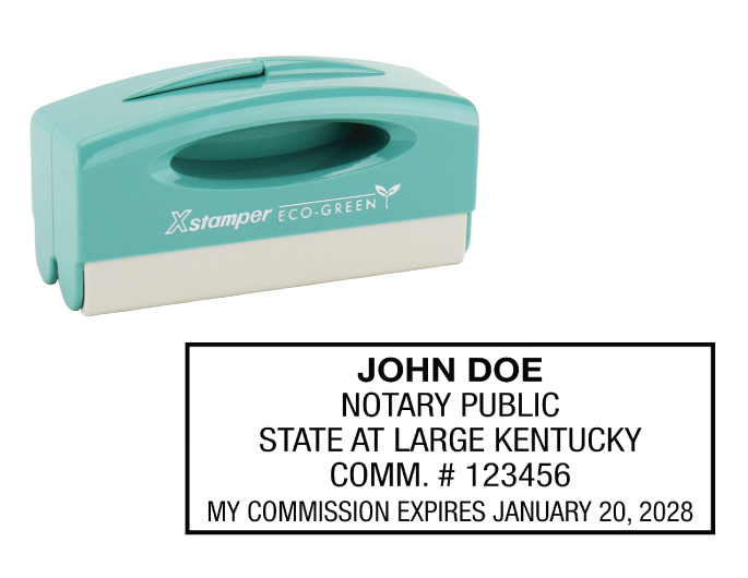 Kentucky notary pocket stamp.  Complies to Kentucky notary requirements. Premium quality and thousands of initial impressions. Quick Production!