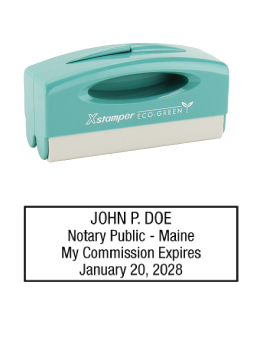 Maine notary pocket stamp.  Complies to Maine notary requirements. Premium quality and thousands of initial impressions. Quick Production!