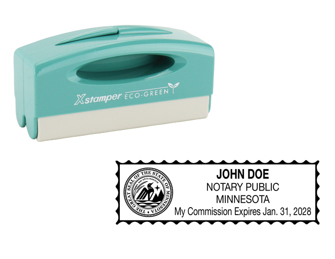 Minnesota notary pocket stamp.  Complies to Minnesota notary requirements. Premium quality and thousands of initial impressions. Quick Production!