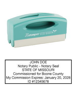 Missouri notary pocket stamp.  Complies to Missouri notary requirements. Premium quality and thousands of initial impressions. Quick Production!