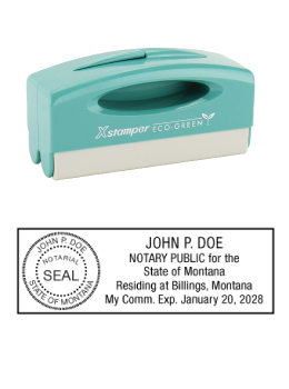 Montana notary pocket stamp.  Complies to Montana notary requirements. Premium quality and thousands of initial impressions. Quick Production!