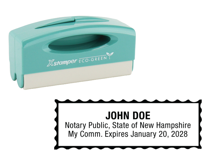 New Hampshire notary pocket stamp.  Complies to New Hampshire notary requirements. Premium quality and thousands of initial impressions. Quick Production!