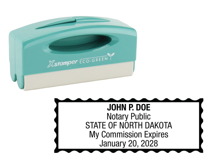 North Dakota notary pocket stamp.  Complies to North Dakota notary requirements. Premium quality and thousands of initial impressions. Quick Production!