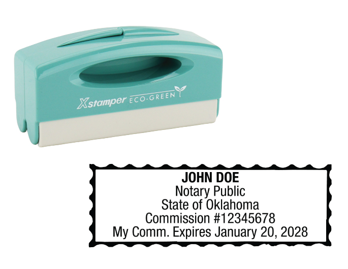 Oklahoma notary pocket stamp.  Complies to Oklahoma notary requirements. Premium quality and thousands of initial impressions. Quick Production!