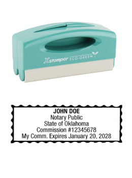Oklahoma notary pocket stamp.  Complies to Oklahoma notary requirements. Premium quality and thousands of initial impressions. Quick Production!