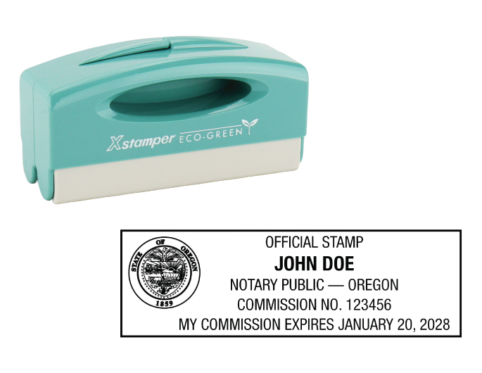 Oregon notary pocket stamp.  Complies to Oregon notary requirements. Premium quality and thousands of initial impressions. Quick Production!