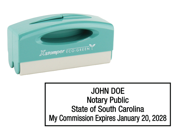 South Carolina notary pocket stamp.  Complies to South Carolina notary requirements. Premium quality and thousands of initial impressions. Quick Production!