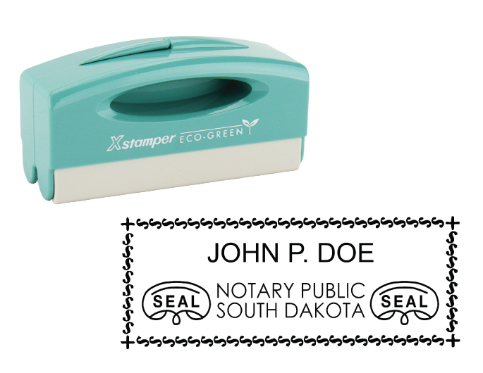 South Dakota notary pocket stamp.  Complies to South Dakota notary requirements. Premium quality and thousands of initial impressions. Quick Production!