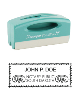 South Dakota notary pocket stamp.  Complies to South Dakota notary requirements. Premium quality and thousands of initial impressions. Quick Production!