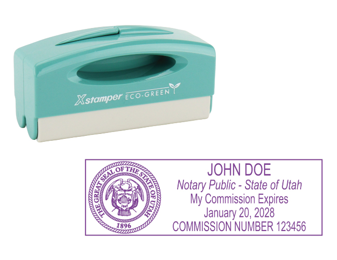 Utah notary pocket stamp.  Complies to Utah notary requirements. Premium quality and thousands of initial impressions. Quick Production!
