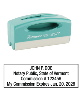 Vermont notary pocket stamp.  Complies to Vermont notary requirements. Premium quality and thousands of initial impressions. Quick Production!