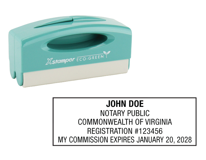 Virginia notary pocket stamp.  Complies to Virginia notary requirements. Premium quality and thousands of initial impressions. Quick Production!