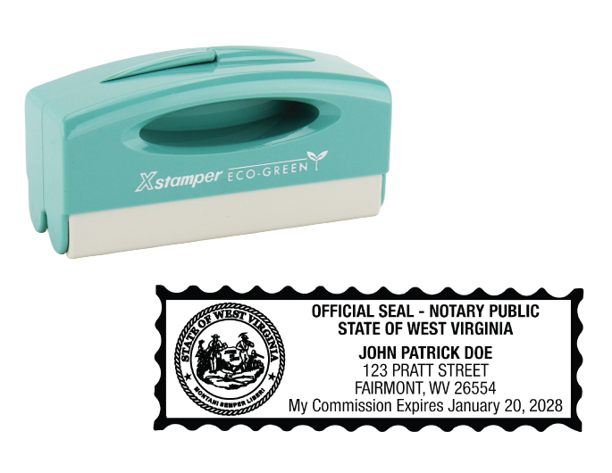 West Virginia notary pocket stamp.  Complies to West Virginia notary requirements. Premium quality and thousands of initial impressions. Quick Production!