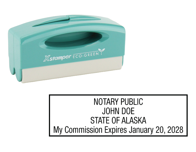 Alaska notary pocket stamp.  Complies to Alaska notary requirements. Premium quality and thousands of initial impressions. Quick Production!