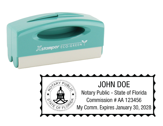 Florida notary pocket stamp.  Complies to Florida notary requirements. Premium quality and thousands of initial impressions. Quick Production!