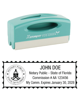 Florida notary pocket stamp.  Complies to Florida notary requirements. Premium quality and thousands of initial impressions. Quick Production!