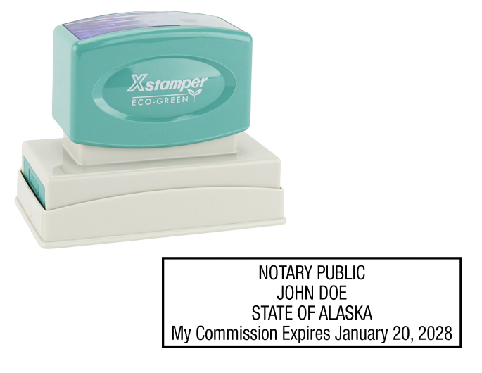 Alaska Notary Rubber Stamp - Complies to Alaska notary requirements. Premium Quality and thousands of initial impressions. Quick Production!