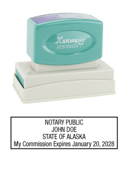 Alaska Notary Rubber Stamp - Complies to Alaska notary requirements. Premium Quality and thousands of initial impressions. Quick Production!