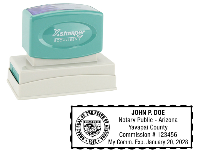 Arizona Notary Rubber Stamp - Complies to Arizona notary requirements. Premium Quality and thousands of initial impressions. Quick Production!