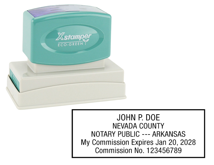 Arkansas Notary Rubber Stamp - Complies to Arkansas notary requirements. Premium Quality and thousands of initial impressions. Quick Production!