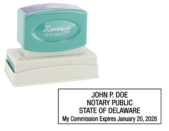 Delaware Notary Rubber Stamp - Complies to Delaware notary requirements. Premium Quality and thousands of initial impressions. Quick Production!