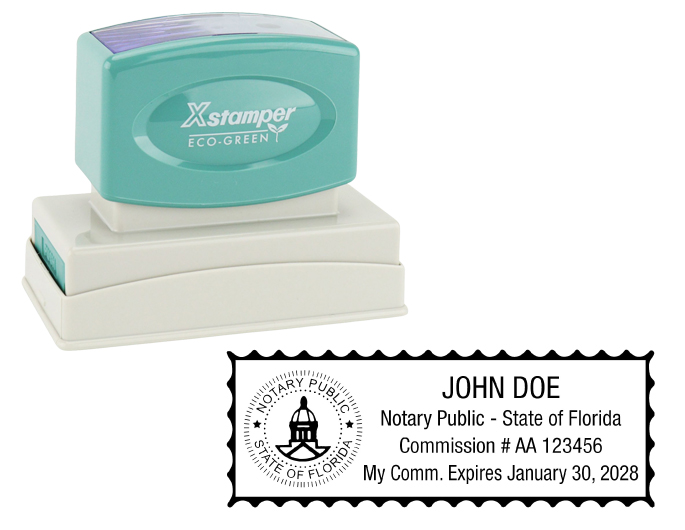 Florida Notary Rubber Stamp - Complies to Florida notary requirements. Premium Quality and thousands of initial impressions. Quick Production!