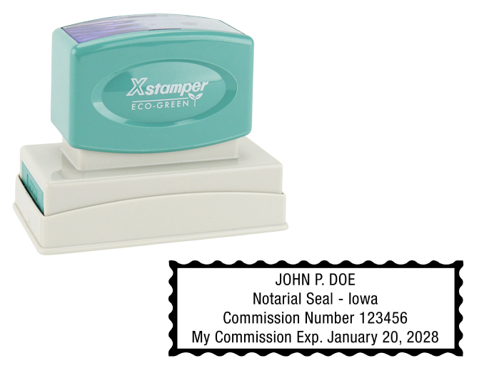 Iowa Notary Rubber Stamp - Complies to Iowa notary requirements. Premium Quality and thousands of initial impressions. Quick Production!