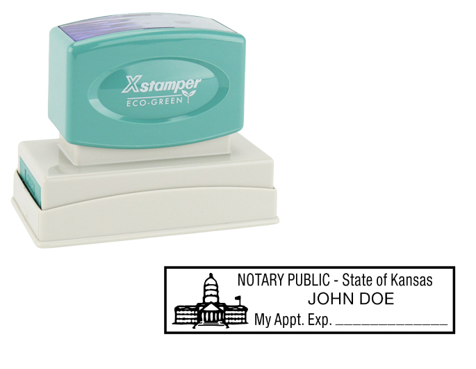 Kansas Notary Rubber Stamp - Complies to Kansas notary requirements. Premium Quality and thousands of initial impressions. Quick Production!